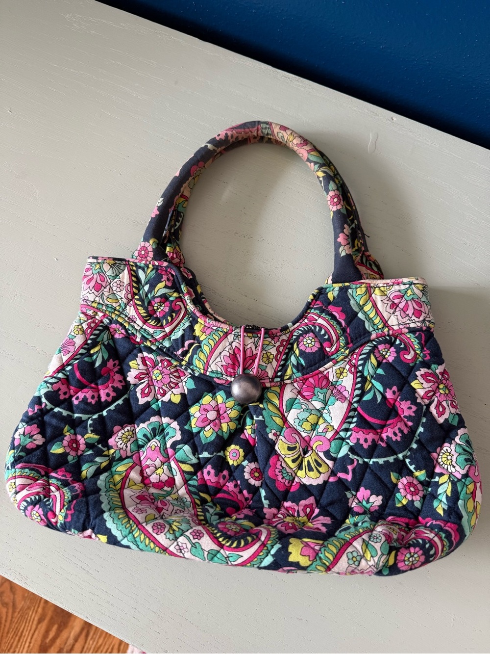 Vera Bradley Pleated Petal Paisley Print Handbag Small Tote Purse Bag Retired
